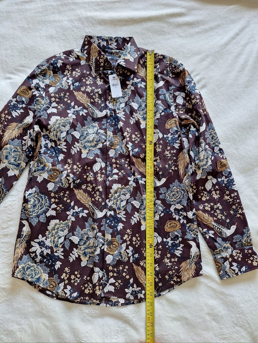 Express Slim Fit Men's Floral Bird Print Stretch Shirt Size M NWT - Picture 6 of 9